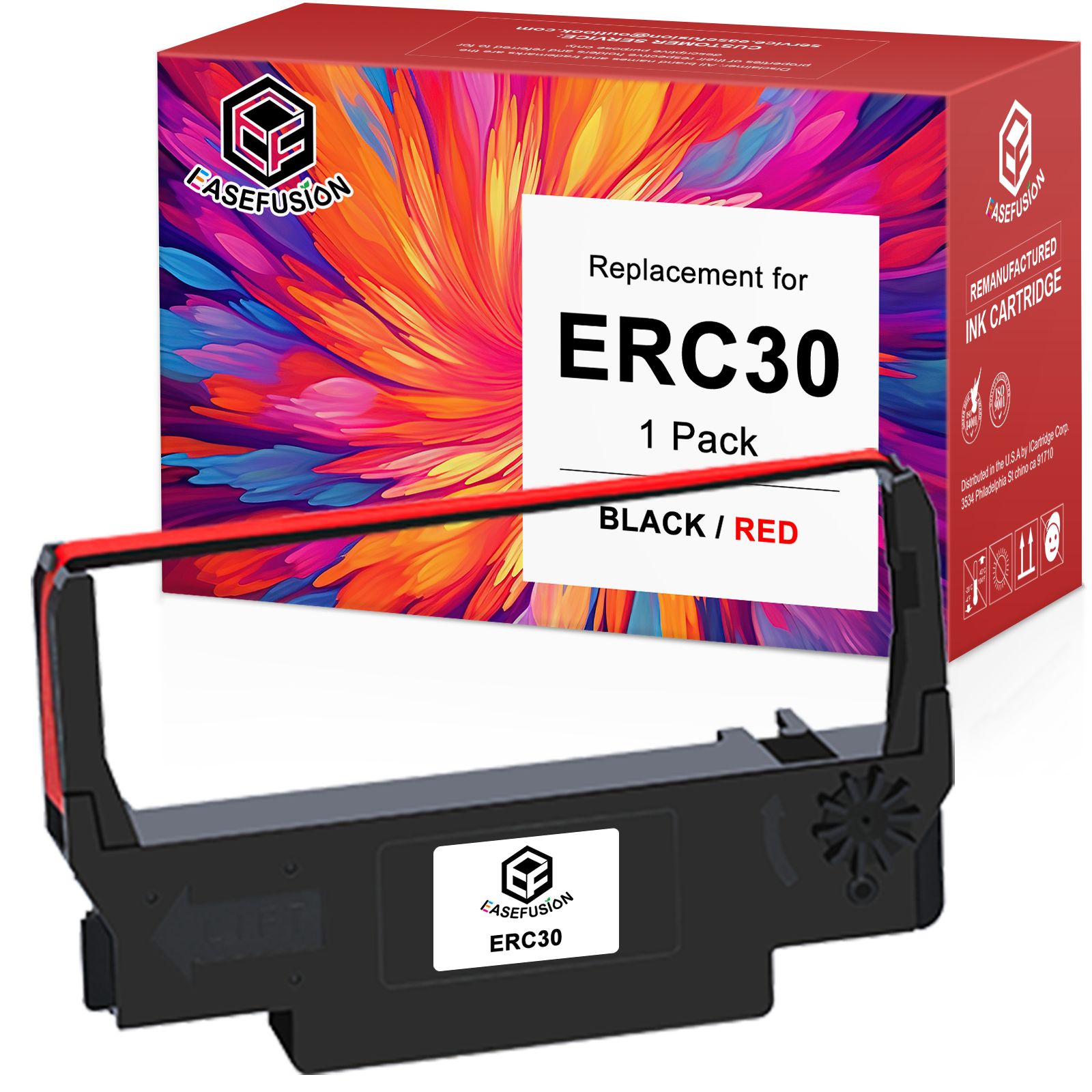 EASEFUSION ERC30 Replacement for ERC-30/34/38 Ribbons (Black and Red, 1-Pack)