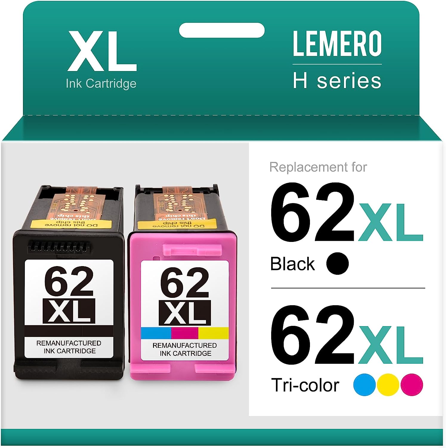 LEMERO Remanufactured HP 62XL Ink Cartridge Combo Pack Replacement (Black, Tri-Color)