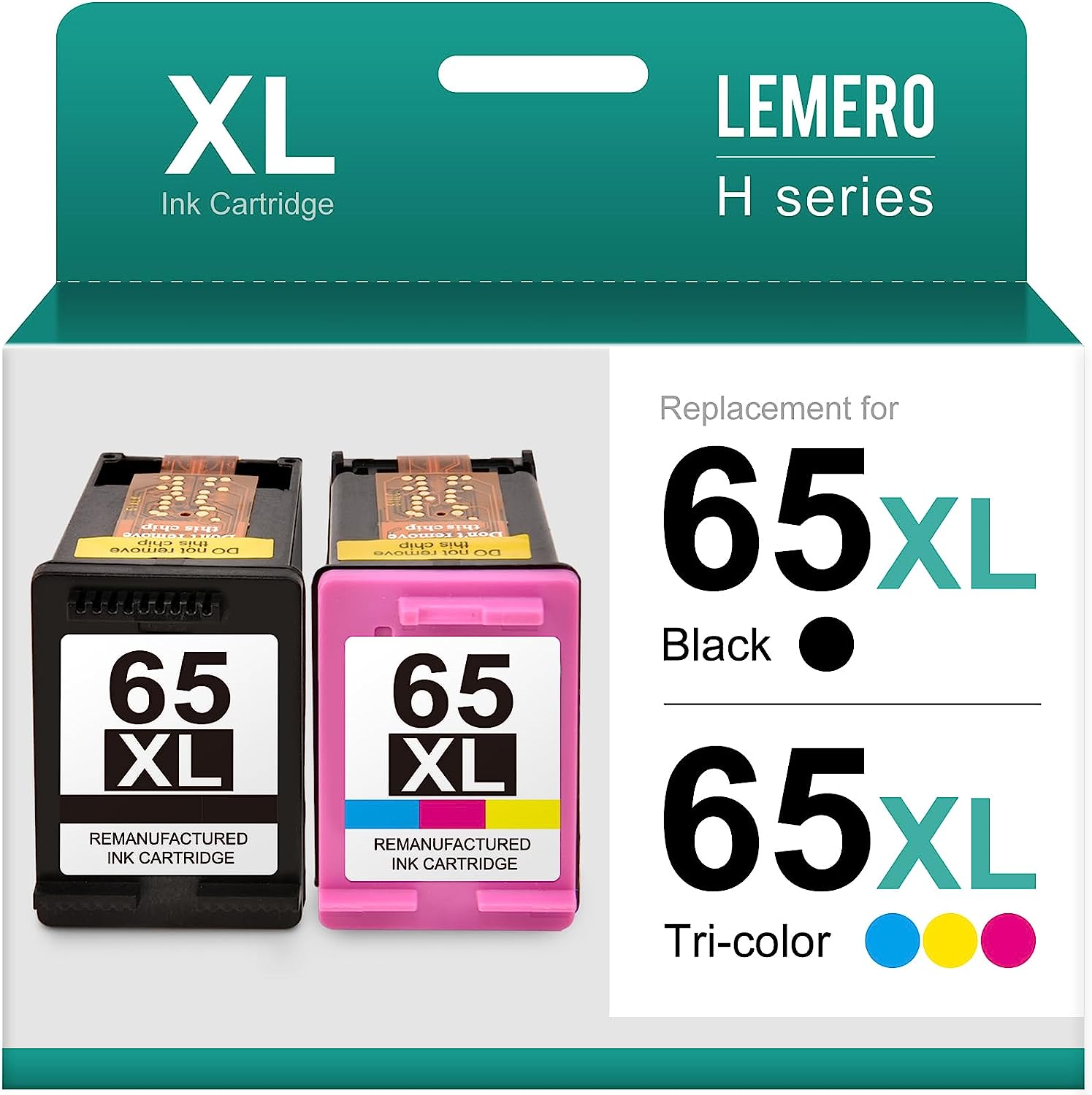 LEMERO Remanufactured HP 65XL Ink Cartridge Combo Pack Replacement (Black, Tri-Color)