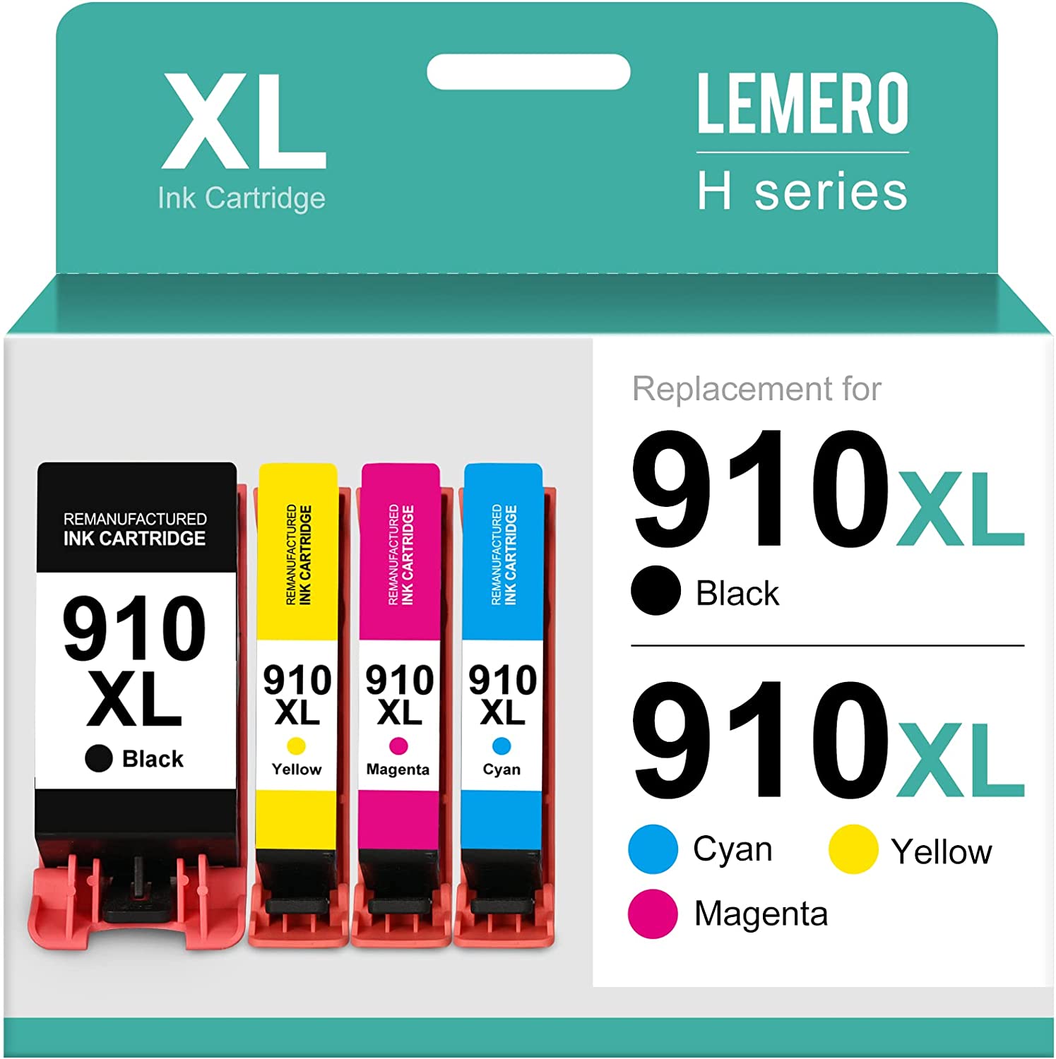 LEMERO 910XL Ink Cartridges Combo Pack Replacement HP (4 Pack)