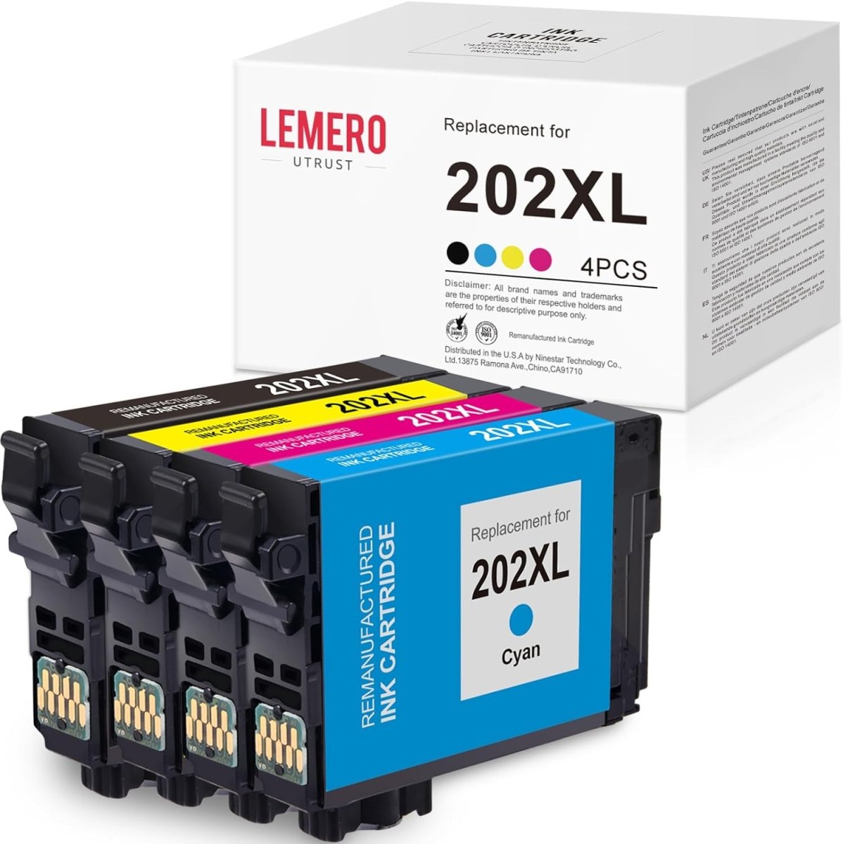 202XL Remanufactured Ink Cartridge use with Epson Workforce Printer (Black, Cyan, Magenta, Yellow, 4-Pack) - Linford Office:Printer Ink & Toner Cartridge