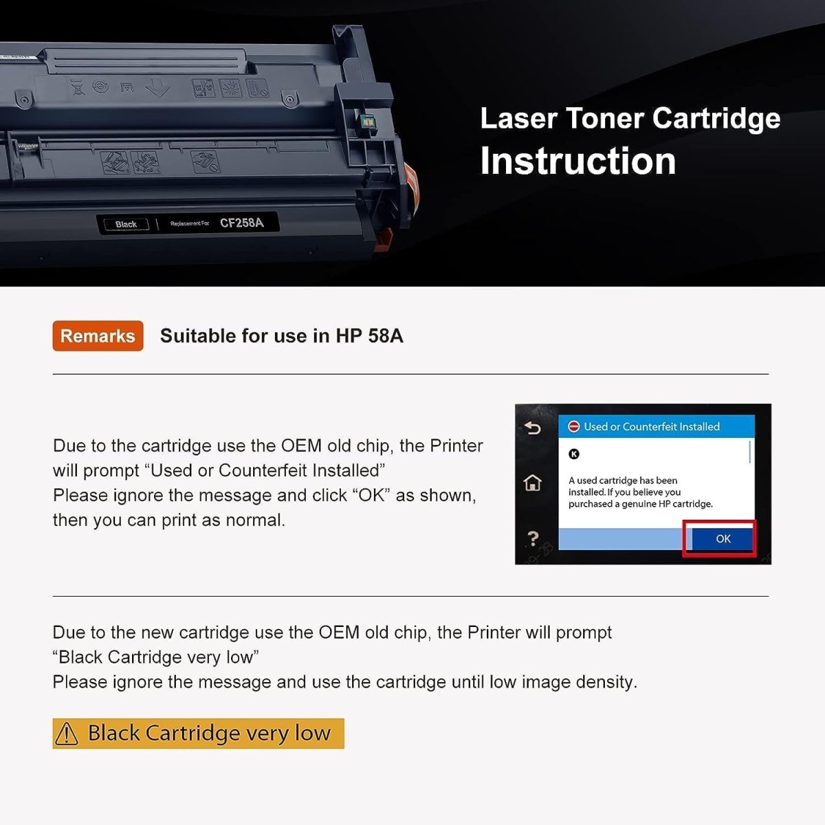 Compatible 58A CF258A Toner Cartridge Black 2 Pack (with Chip, High Yield) - Linford Office:Printer Ink & Toner Cartridge