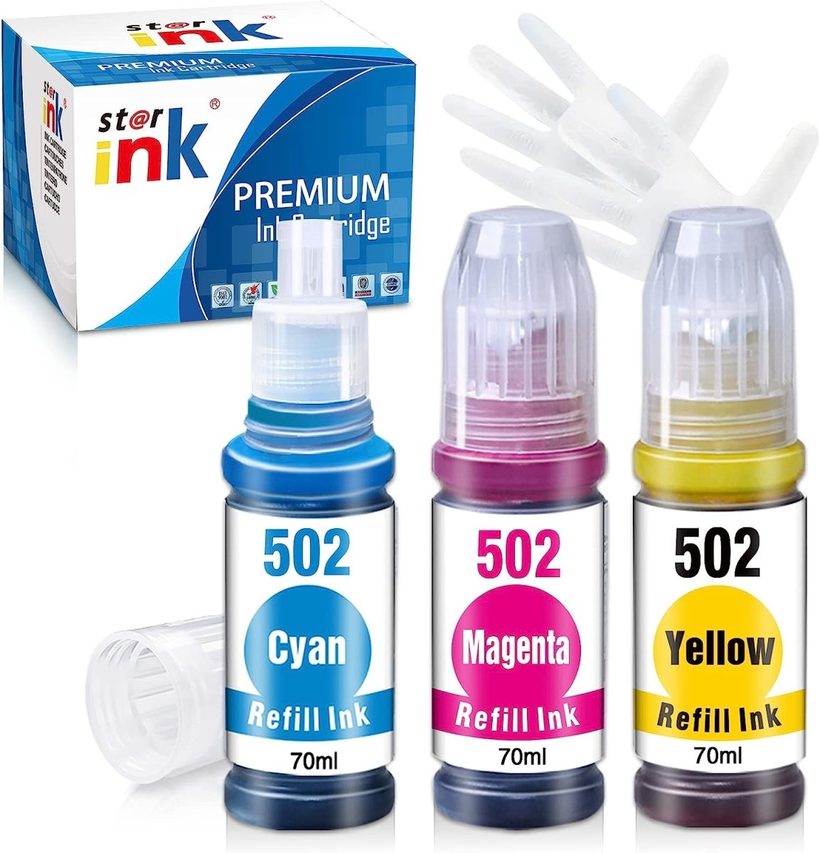 502 Ink Bottle Compatible Epson EcoTank Printer (C/M/Y) 3 Bottles - Linford Office:Printer Ink & Toner Cartridge