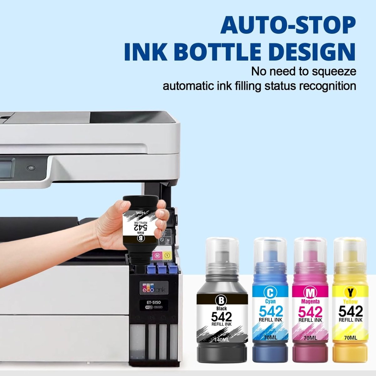 Compatible Epson 542 Ink Bottle, 1 Black, 1 Cyan, 1 Magenta