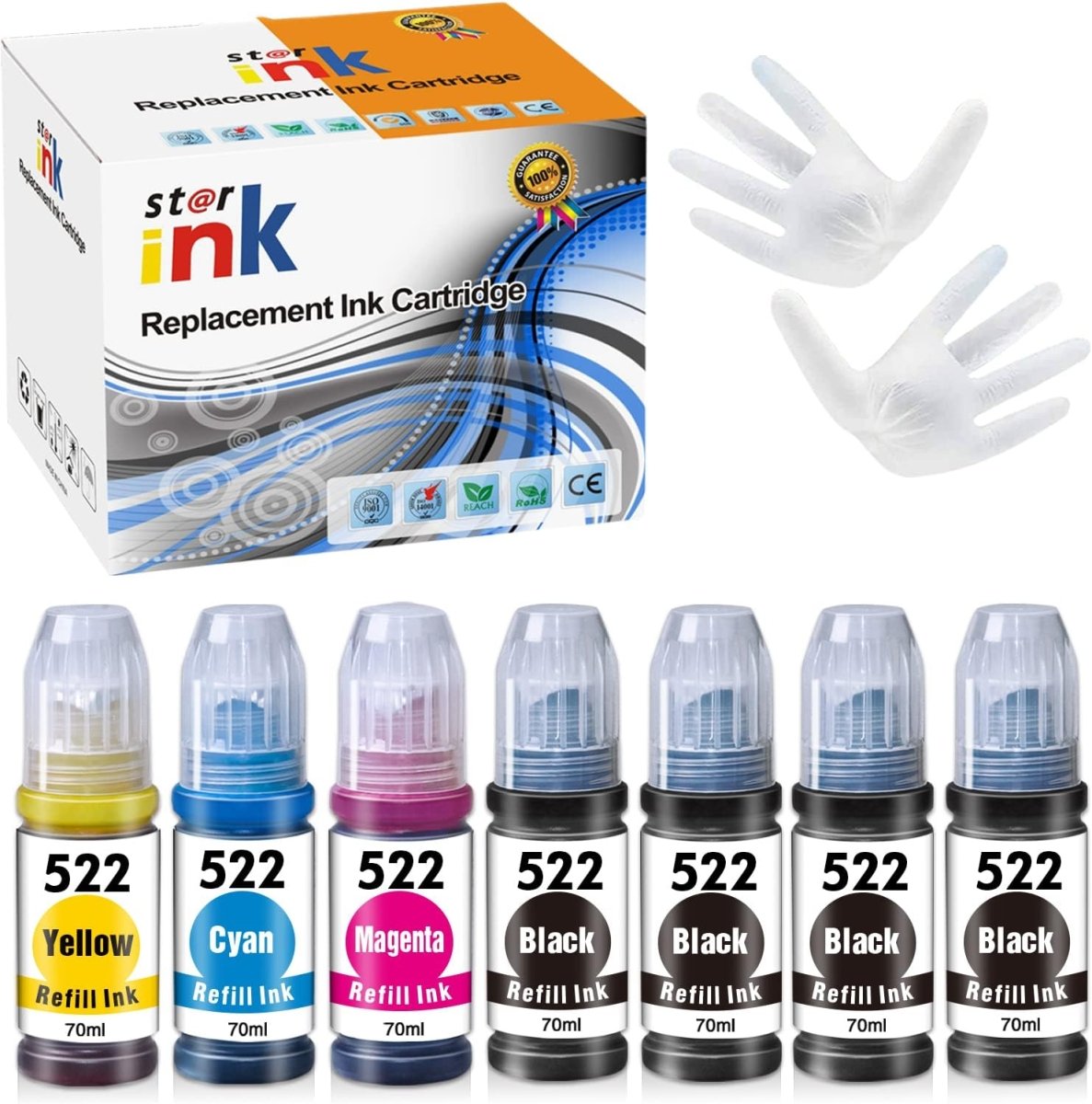 Compatible Epson T522 Ink Refill Bottle (4 Black, 1 Cyan, 1 Magenta, 1 Yellow) 7-Packs - Linford Office:Printer Ink & Toner Cartridge