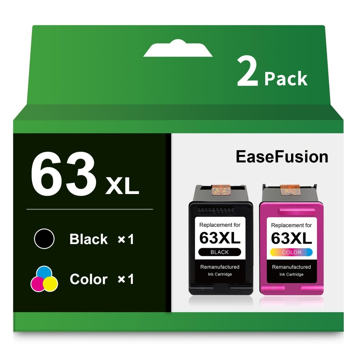 EaseFusion Remanufactured Ink Cartridge Replacement for HP 63XL 63 XL Combo Pack for HP OfficeJet 3830 4650 5255 Envy 4520 Printer (1 Black 1 Tri-Color) - Linford Office:Printer Ink & Toner Cartridge