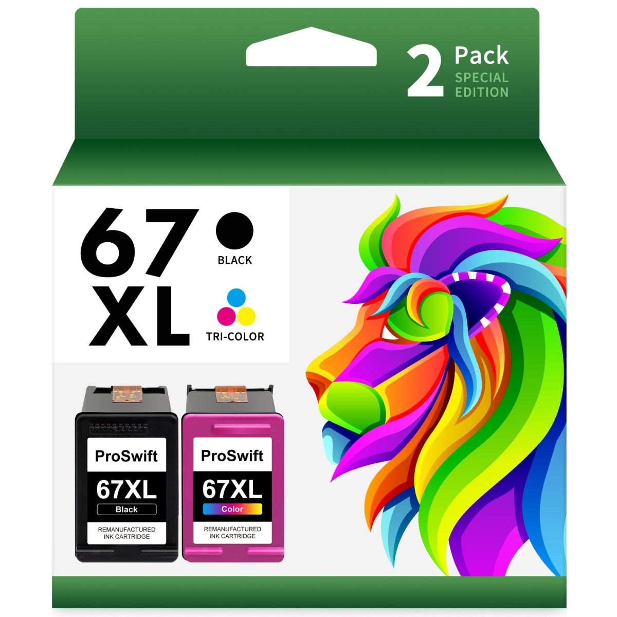 ProSwift 67XL Ink Cartridges Black&Color Combo Pack Remanufactured Replacement for HP 67 Ink High-Yield for HP Envy 6000 6055 6055e 6400e 6455e 6458e Deskjet 2742e 2752e 2755e Envy Pro 6455 6458 2Pack - Linford Office:Printer Ink & Toner Cartridge