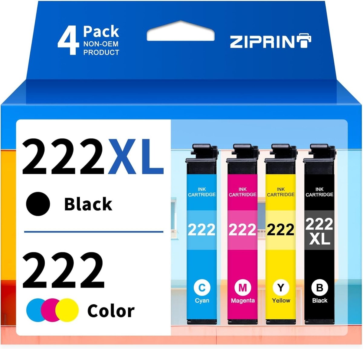Remanufactured Epson 222xl Ink Cartridges Black Magenta Cyan Yellow 4 Pack 