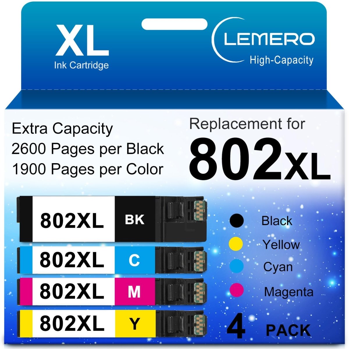 Remanufactured Epson 802 Ink Cartridges 802XL T802XL High Yield (Black Cyan Magenta Yellow, 4 Pack) - Linford Office:Printer Ink & Toner Cartridge