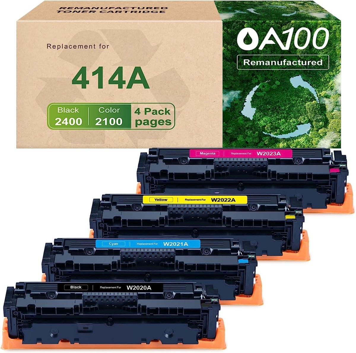 OA100 Replacement HP 414A W2020A Toner Cartridge （Black Cyan Magenta Yellow，4-Pack） - Linford Office:Printer Ink & Toner Cartridge