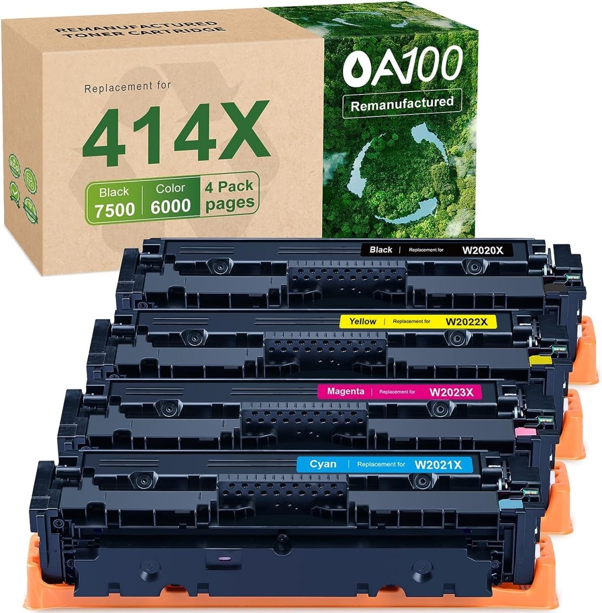 OA100 Replacement HP 414X W2020X Toner Cartridges Black Cyan Magenta Yellow 4-Pack - Linford Office:Printer Ink & Toner Cartridge
